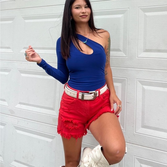 Blue One-Shoulder Top - Picture 1 of 4